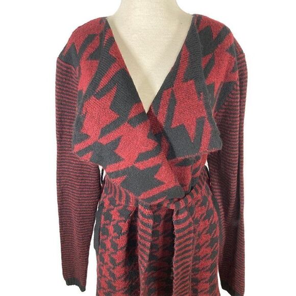 Toda Bela S Burgundy Red Houndstooth Cardigan Sweater Jacket Art To Wear… - Picture 2 of 8